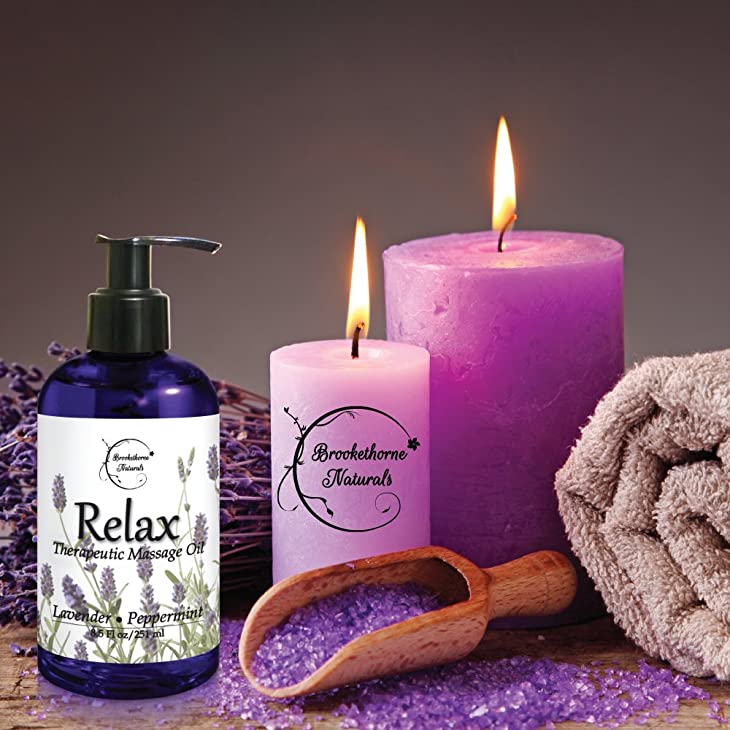 Relax Therapeutic Body Massage Oil - Contains Best Essential Oils for Sore Muscles & Stiffness – Lavender, Peppermint & Marjoram - All Natural - With Sweet Almond,... 